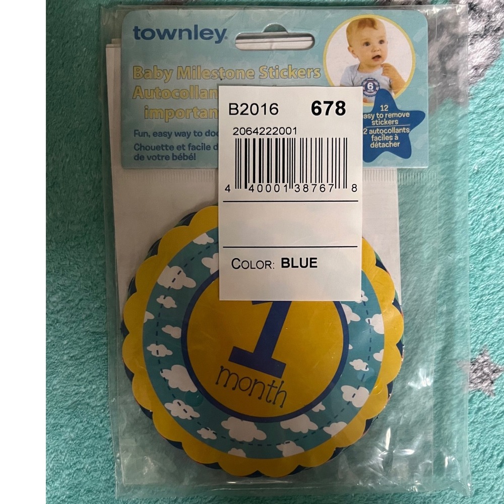Townley Baby Milestone Stickers Blue 12 Months Growth Tracking Photo Props NEW